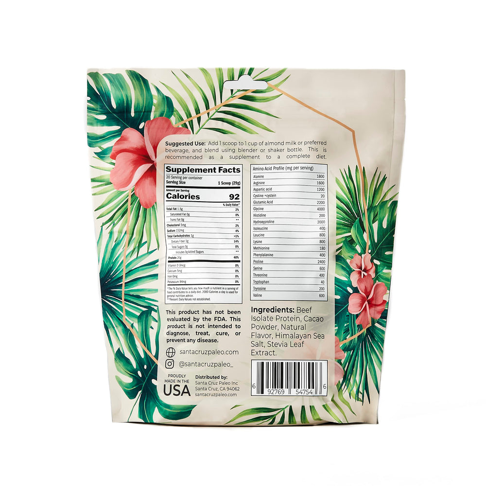 Shaking Santa Cruz Paleo beef isolate in a glass with chocolate flavor.