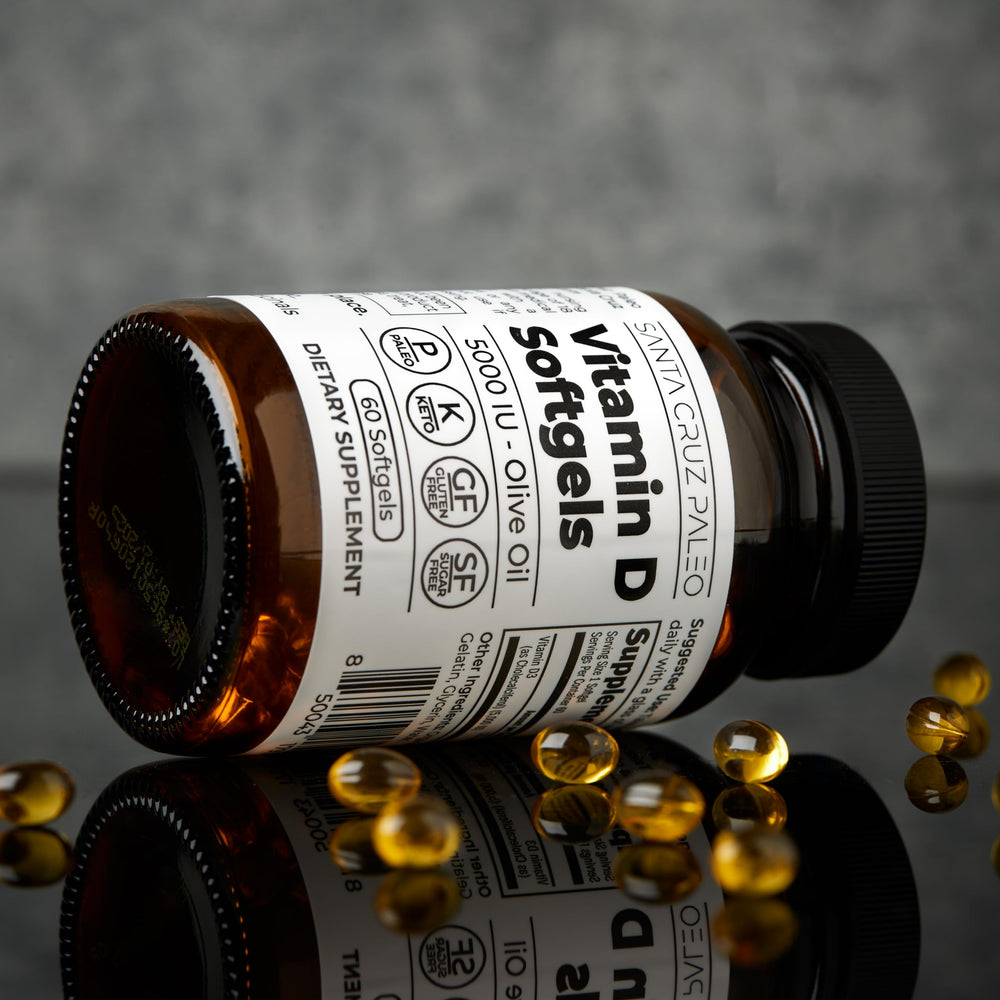 Santa Cruz Paleo Vitamin D3 olive oil carrier shown.