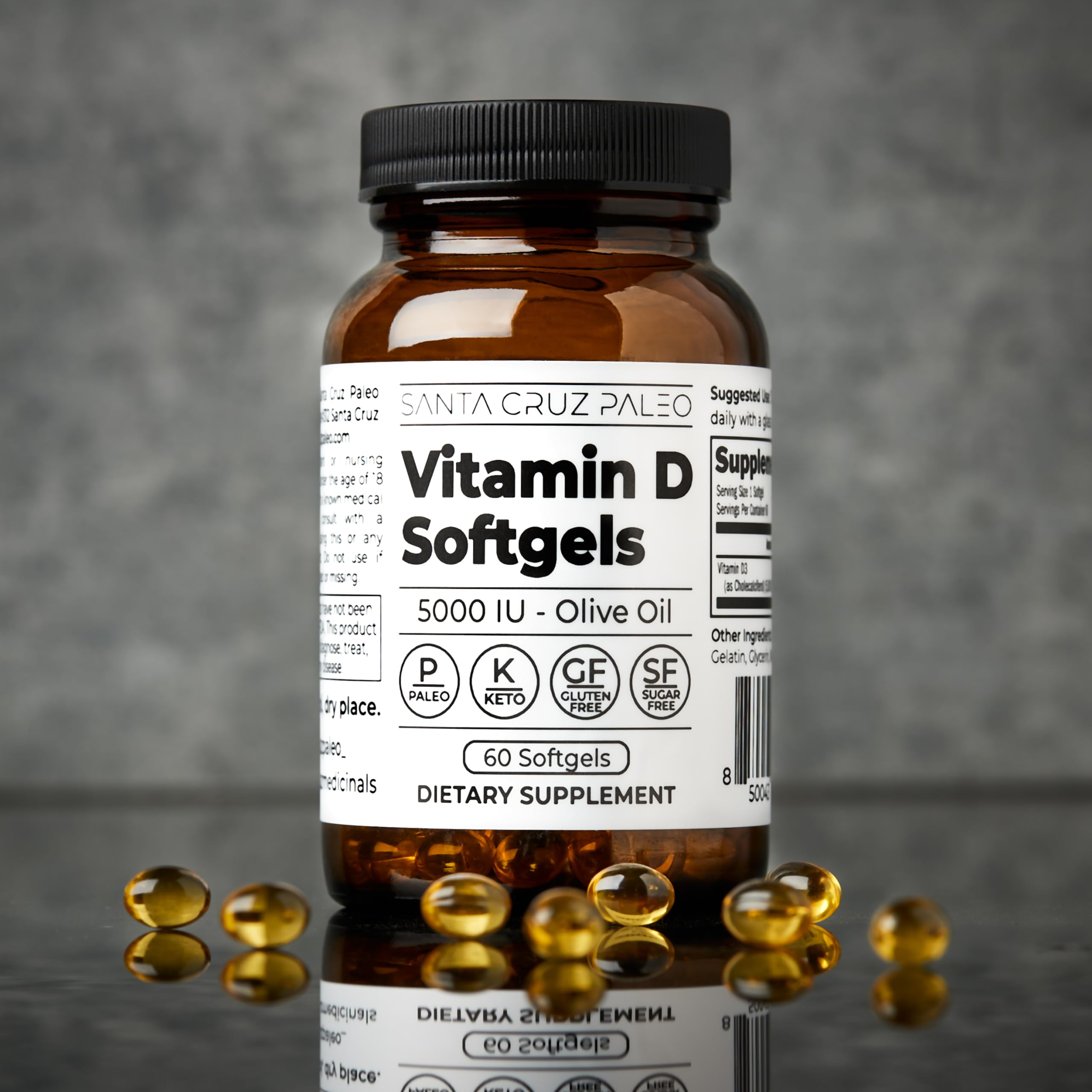 Daily vitamin D3 routine with Santa Cruz Paleo on kitchen counter.