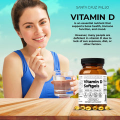 Gluten-free and sugar-free label on Santa Cruz Paleo Vitamin D3 packaging.