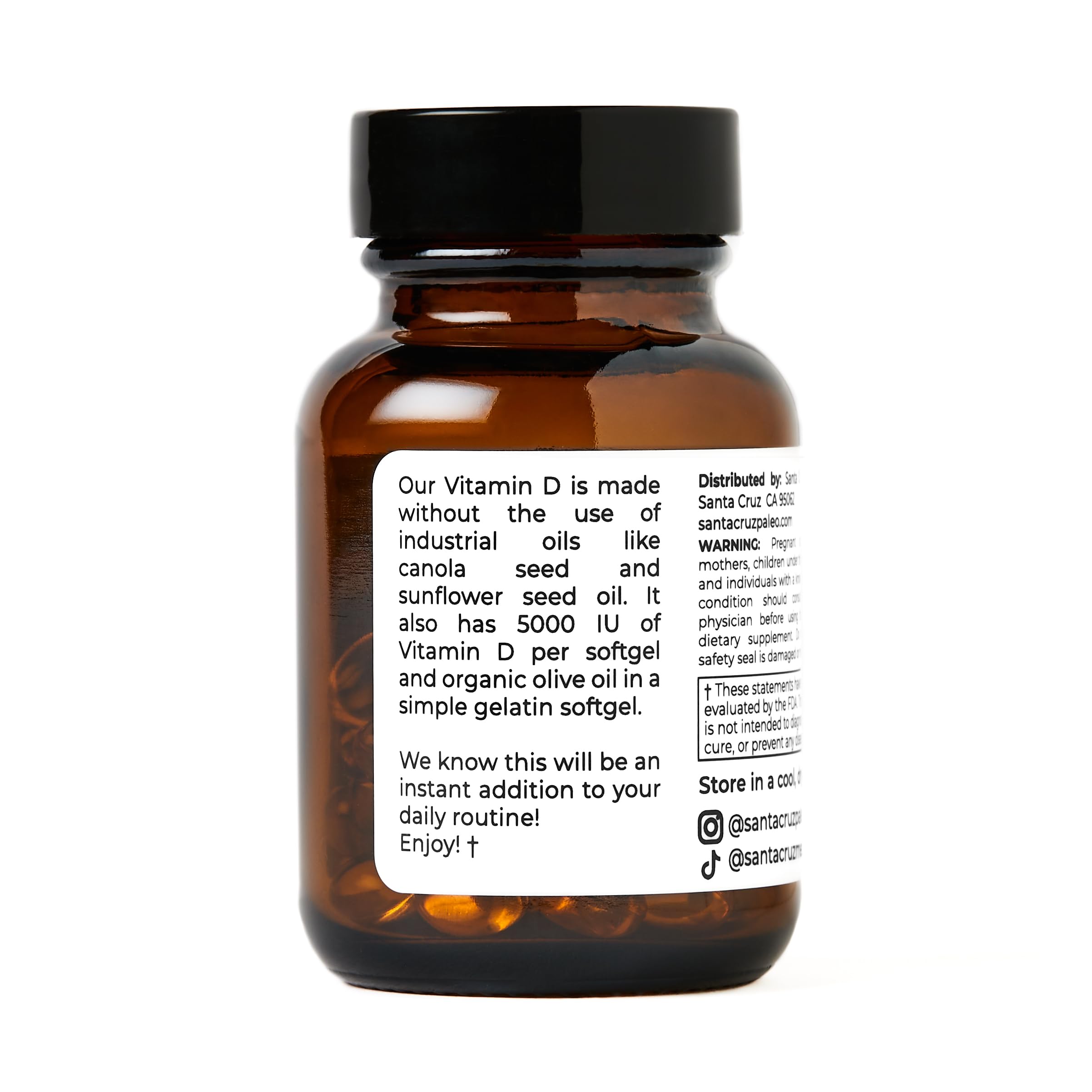 Two-month supply: Santa Cruz Paleo Vitamin D3 softgels in a bottle.