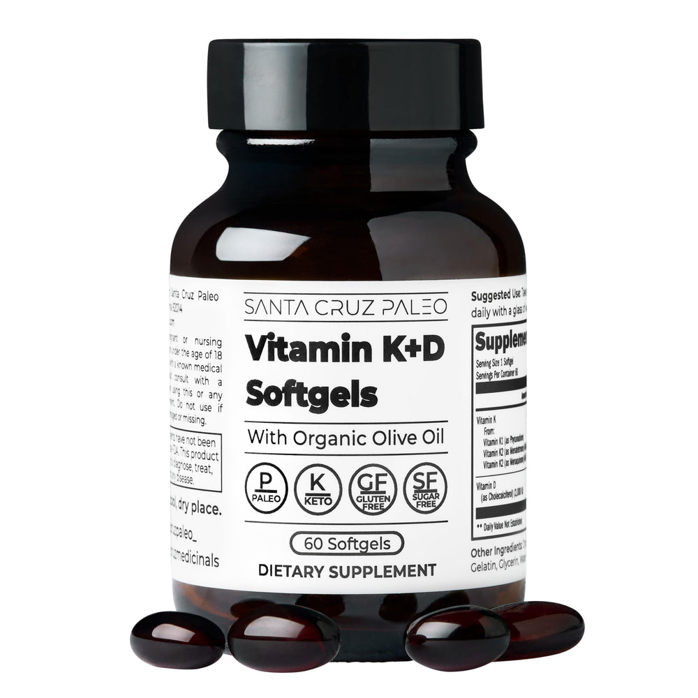 Santa Cruz Paleo Vitamin K+D softgels bottle front showing daily wellness support