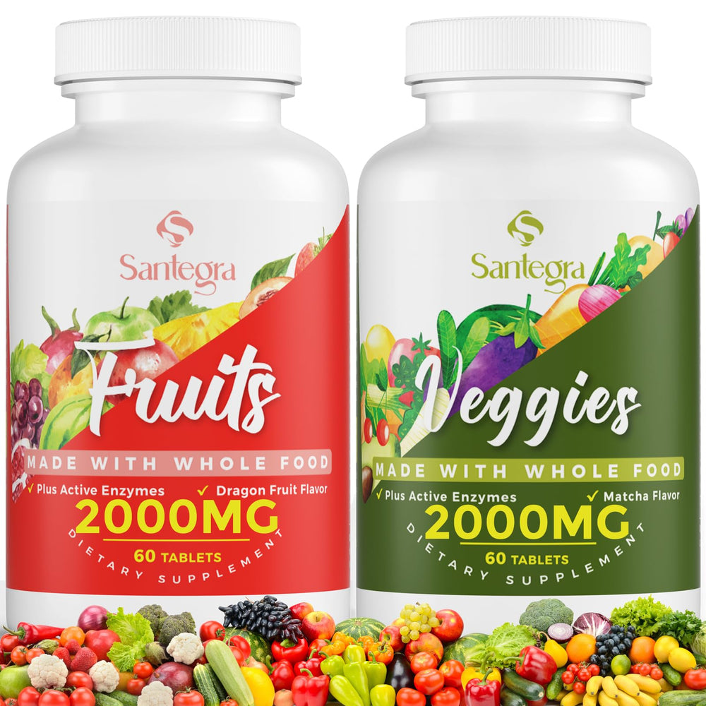 Santegra 2000mg fruit and veggie bottle for daily balance.