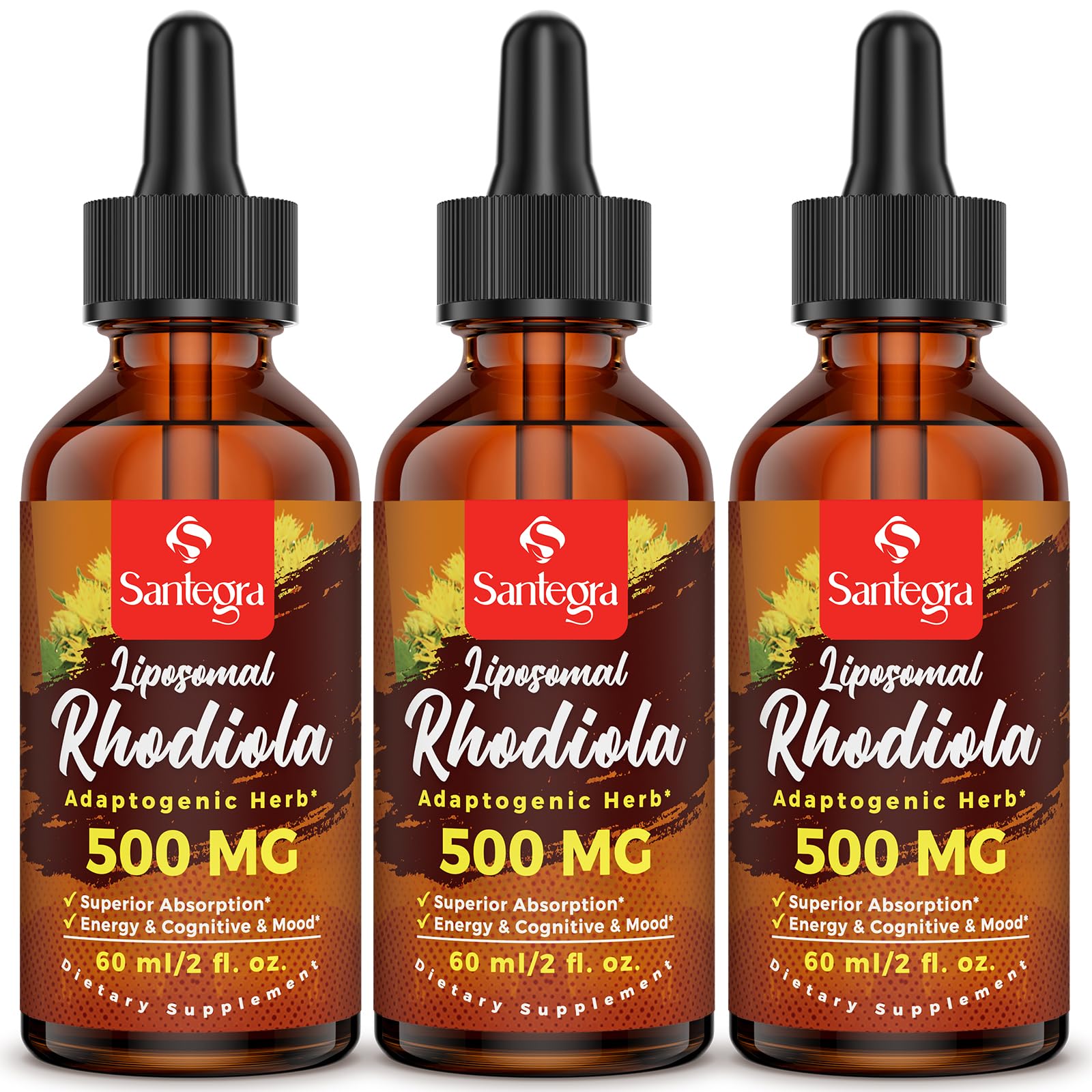 Santegra liposomal rhodiola and ashwagandha bottle for daily energy support