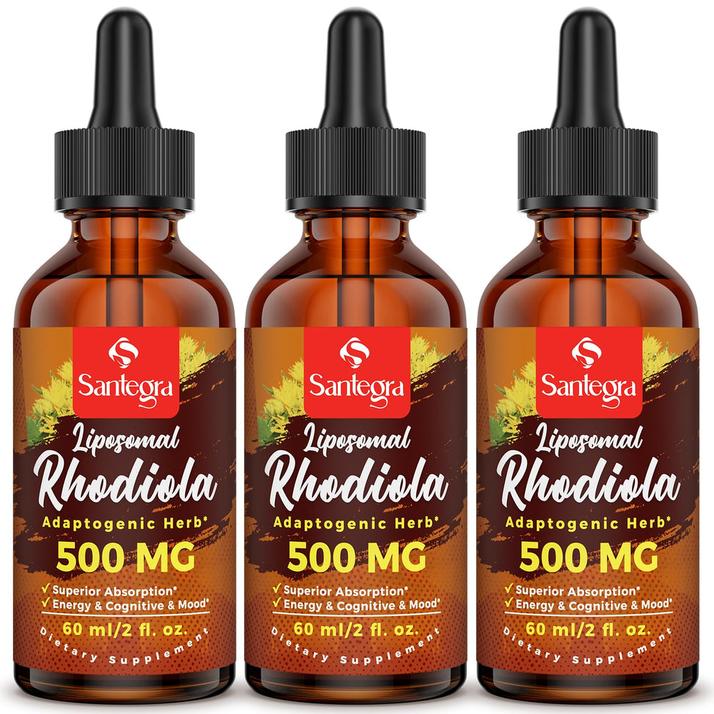 Santegra liposomal rhodiola and ashwagandha bottle for daily energy support