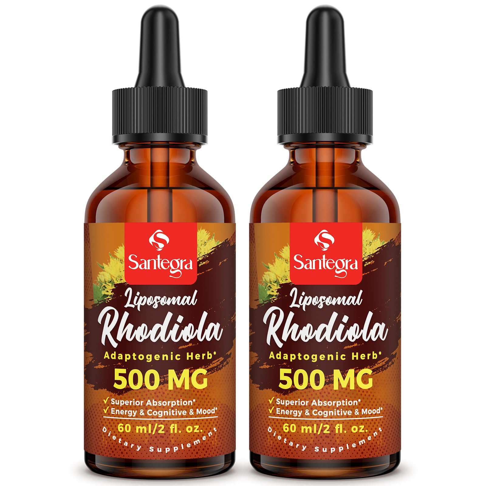 Santegra rhodiola bottle pour highlights high potency and easy dosing