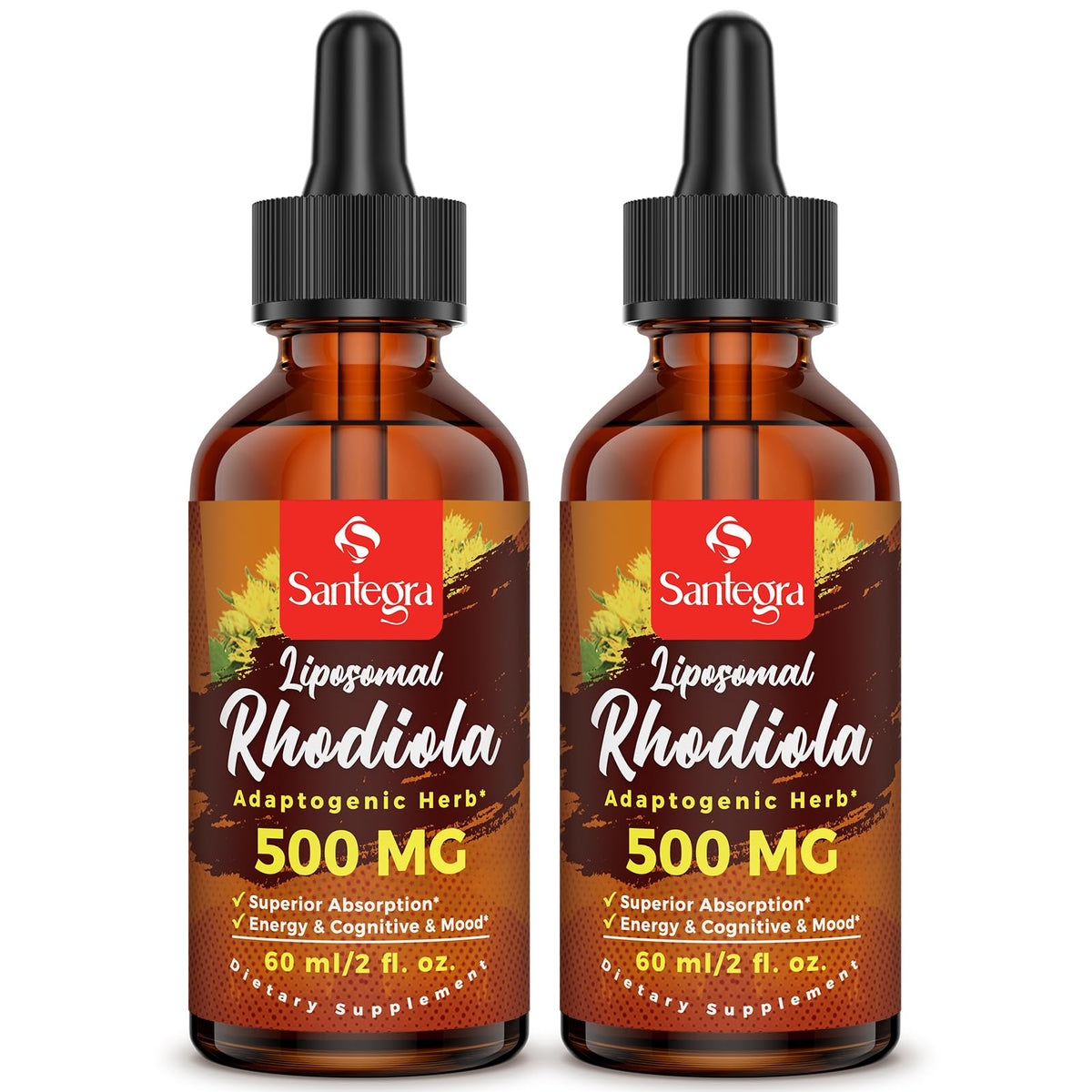 Santegra rhodiola bottle pour highlights high potency and easy dosing