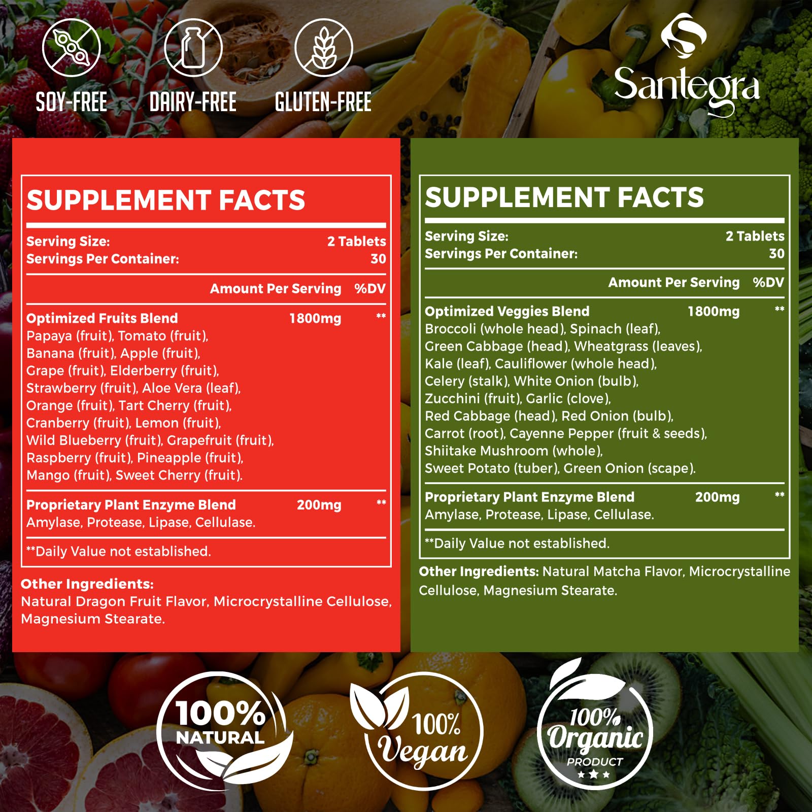 Santegra dragon fruit flavor tablets for enjoyable daily intake.