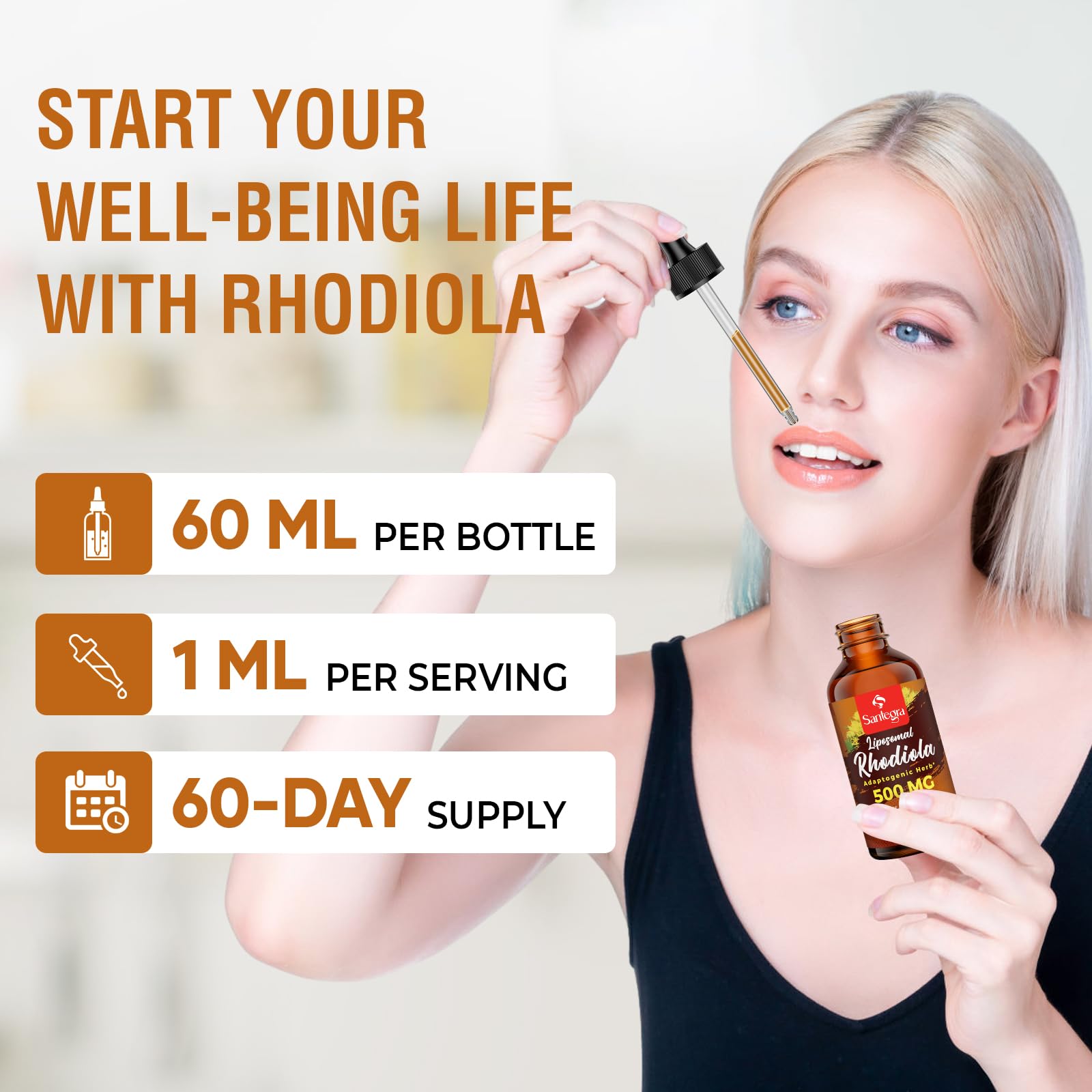 Santegra 57k tincture in bottle with herbs conveys natural ingredients.