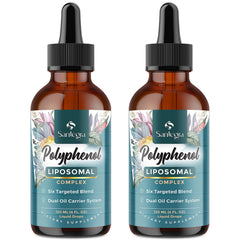 Santegra Polyphenols Liposomal bottle shows antioxidant-rich formula for daily energy.