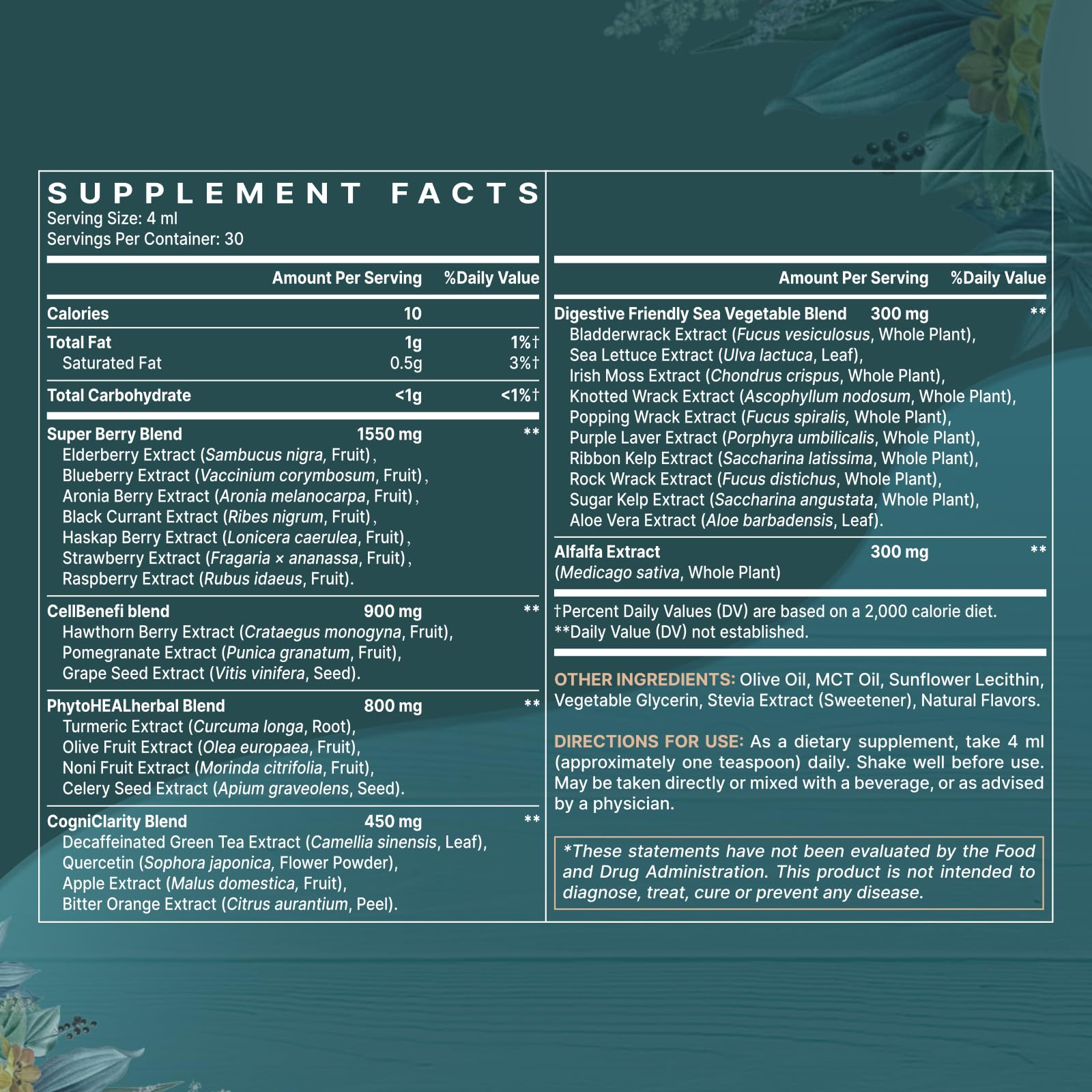 Santegra polyphenols drops being poured for convenient daily use.