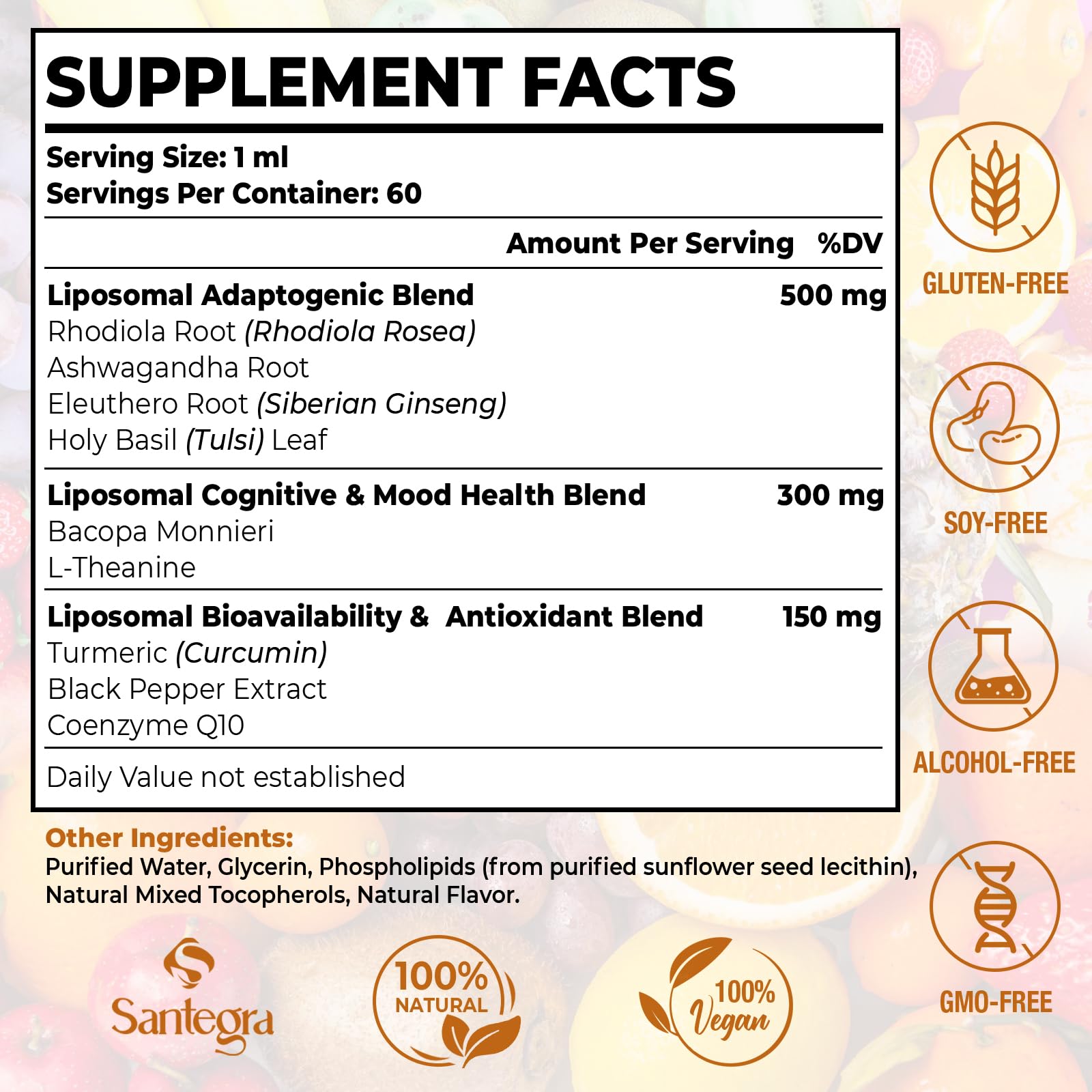 Santegra rhodiola drops bottle shows easy mixing and pleasant taste