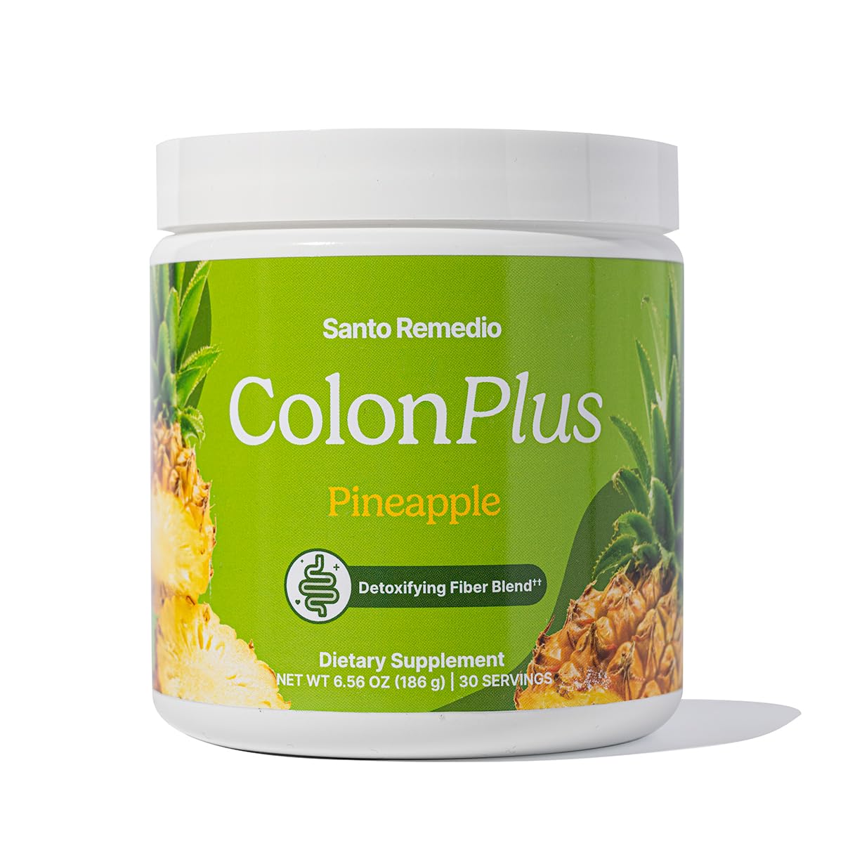 Santo Remedio Colon Plus bottle with pineapple flavor supports regular digestion and overall gut health.