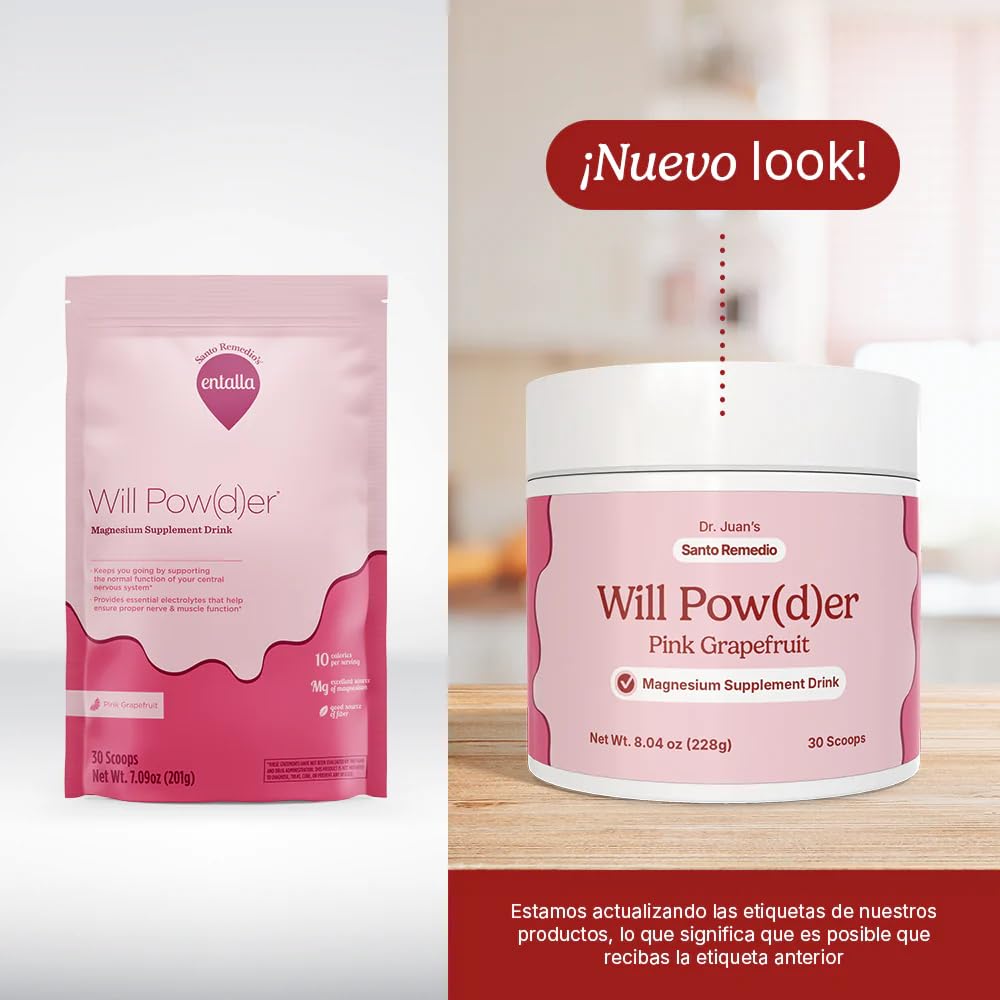 Santo Remedio Entalla Will Powder scoop beside the jar ready to mix
