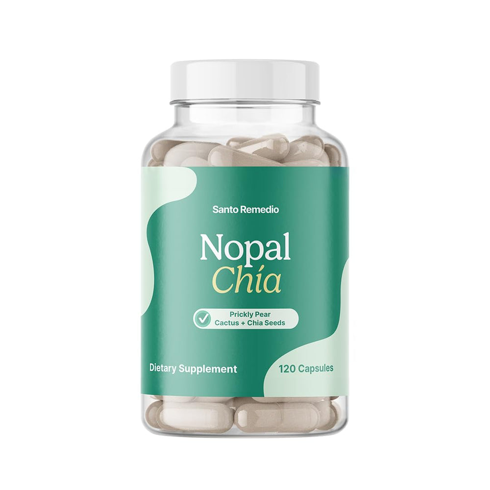 Santo Remedio Nopal Chia capsules closeup for daily fiber and antioxidant support