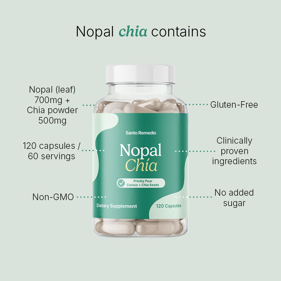 Santo Remedio Nopal Chia packaging beside bottle for on-the-go routines