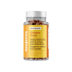 Santo Remedio Urinary Tract bottle front showing vegan, non-GMO packaging for daily support