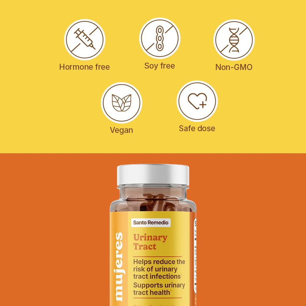 Santo Remedio vegan label on bottle emphasizing hormone-free and soy-free promise