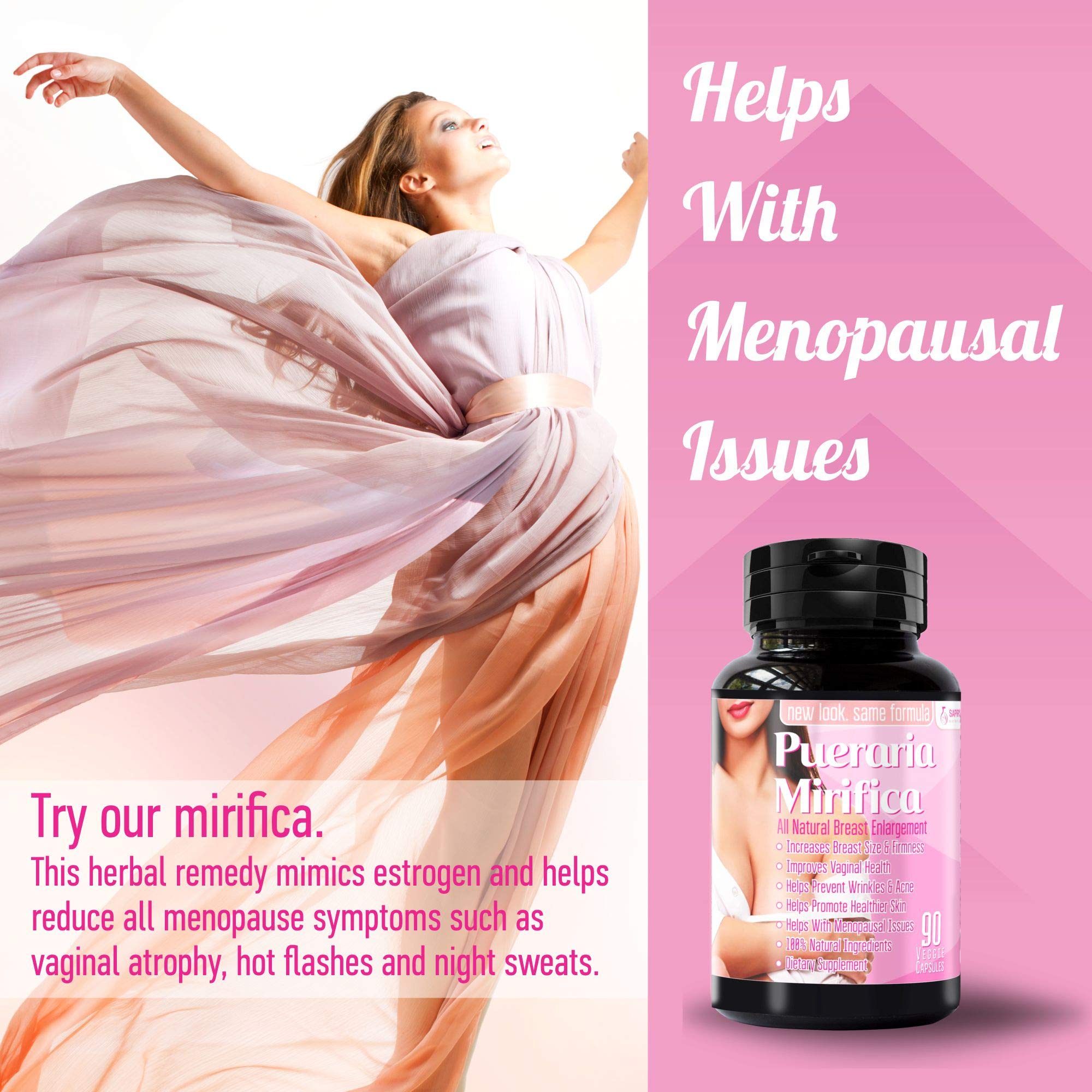 Close-up of Pueraria Mirifica capsules emphasizing daily dosage use