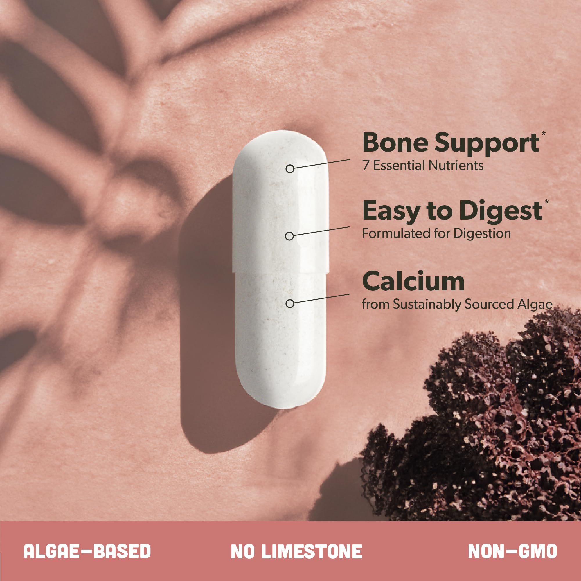 Sapling calcium supplement vegan non-GMO badge signals clean, plant-based nutrition