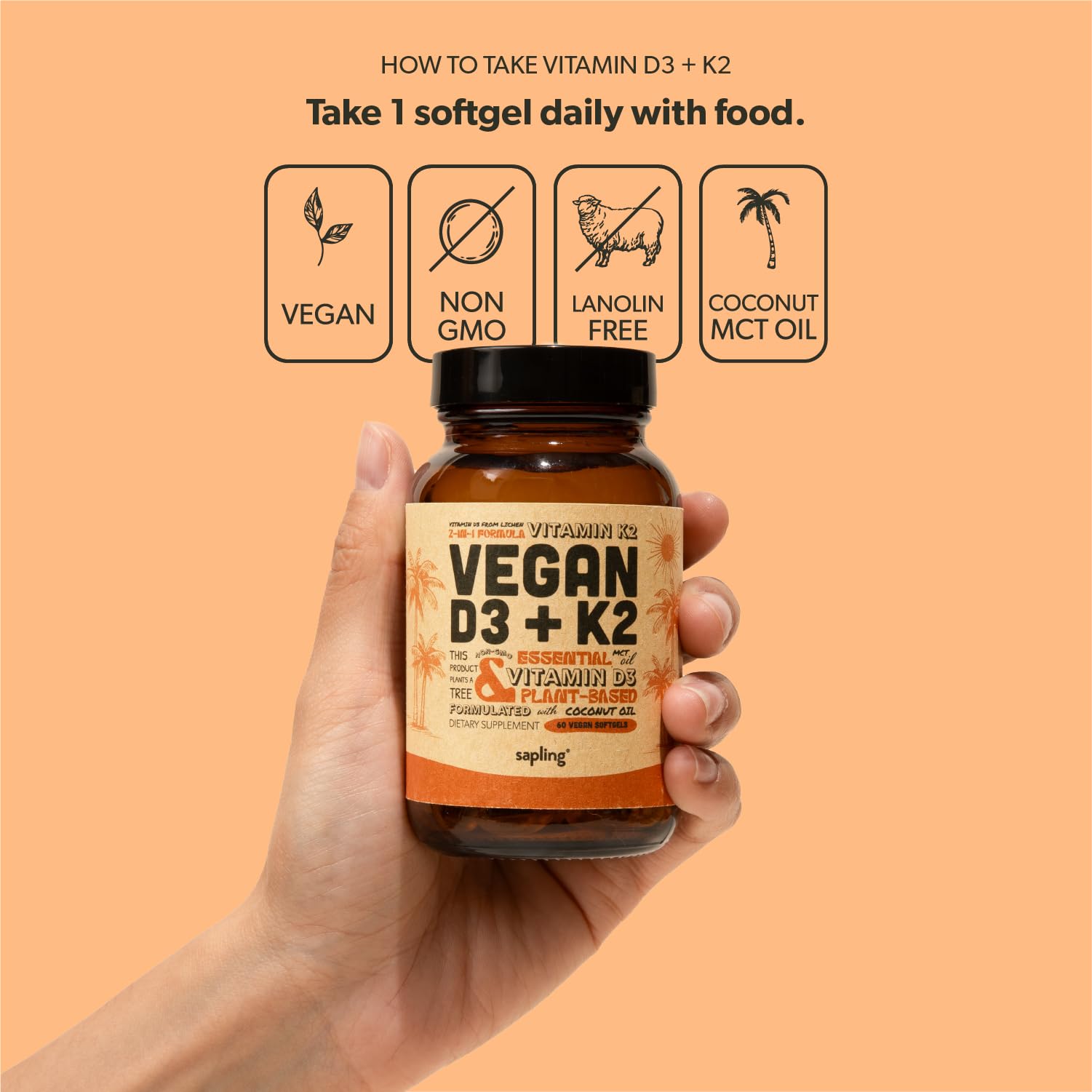 sapling MCT oil pour, demonstrates enhanced absorption in vegan capsules