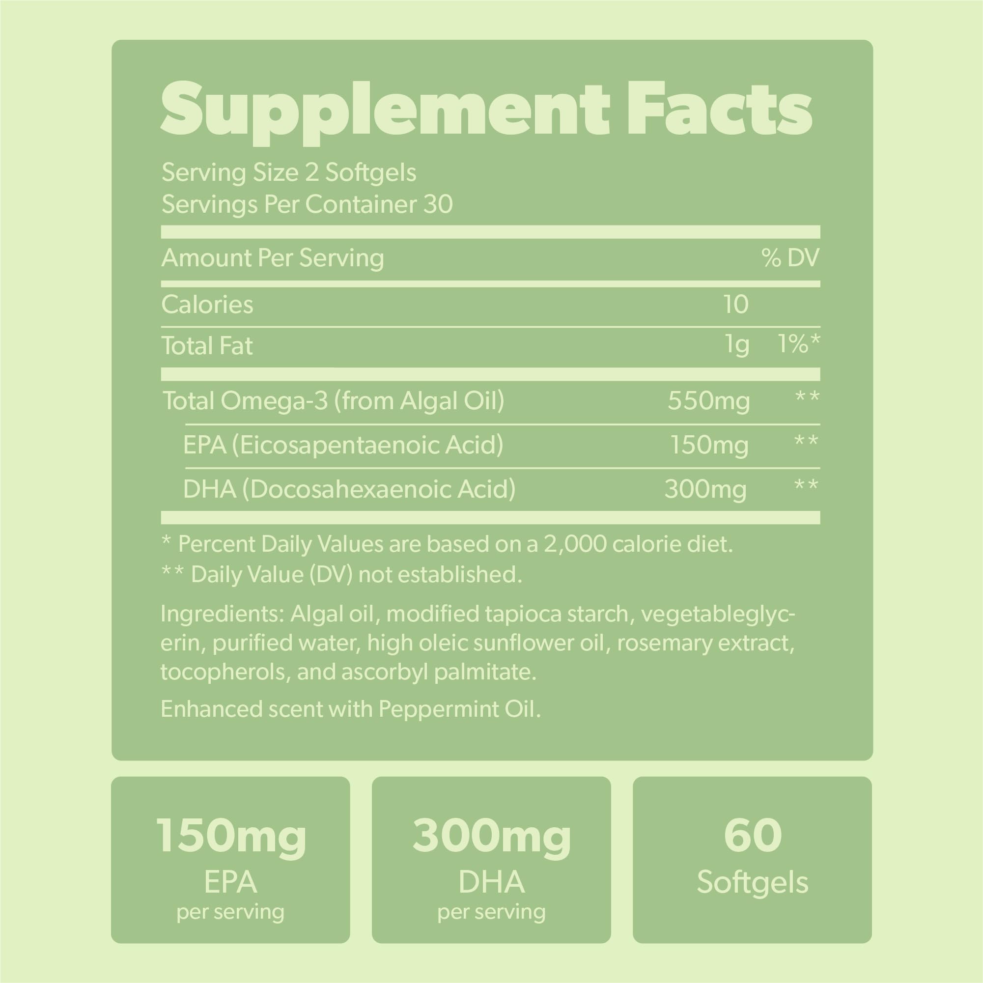 Sapling Vegan Omega-3 softgels close-up, convenient daily dosage