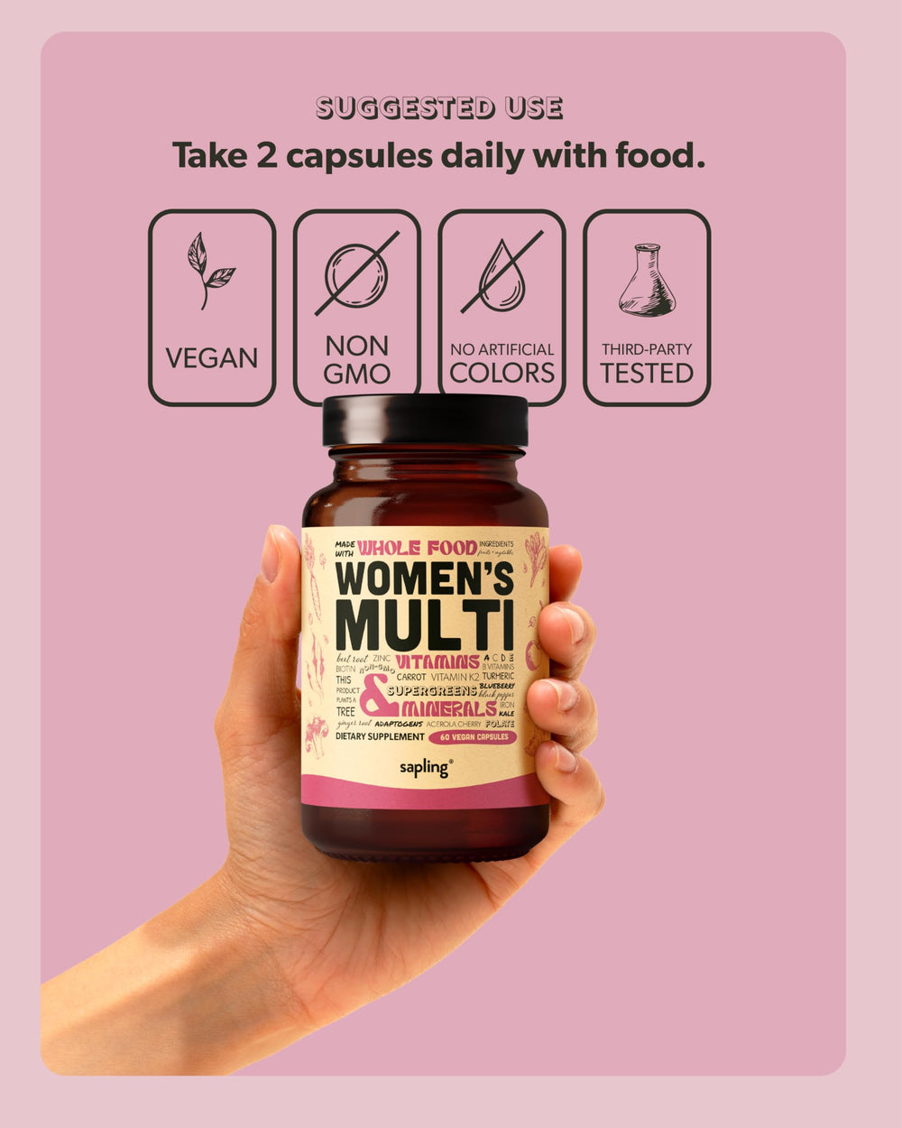 Morning routine shot featuring Sapling multivitamin with breakfast
