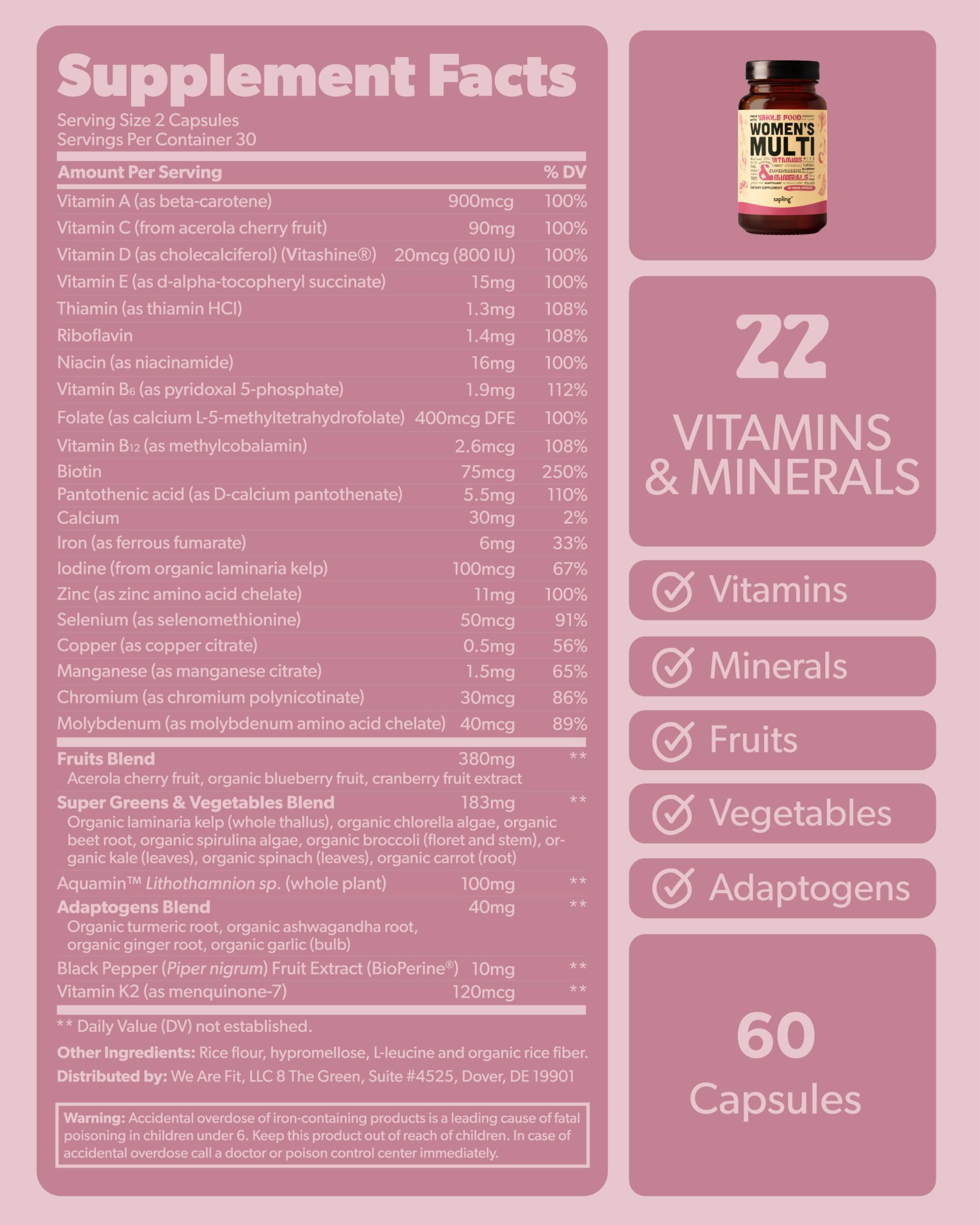 Shelf display showcasing Sapling Women’s Multivitamin for everyday nutrition