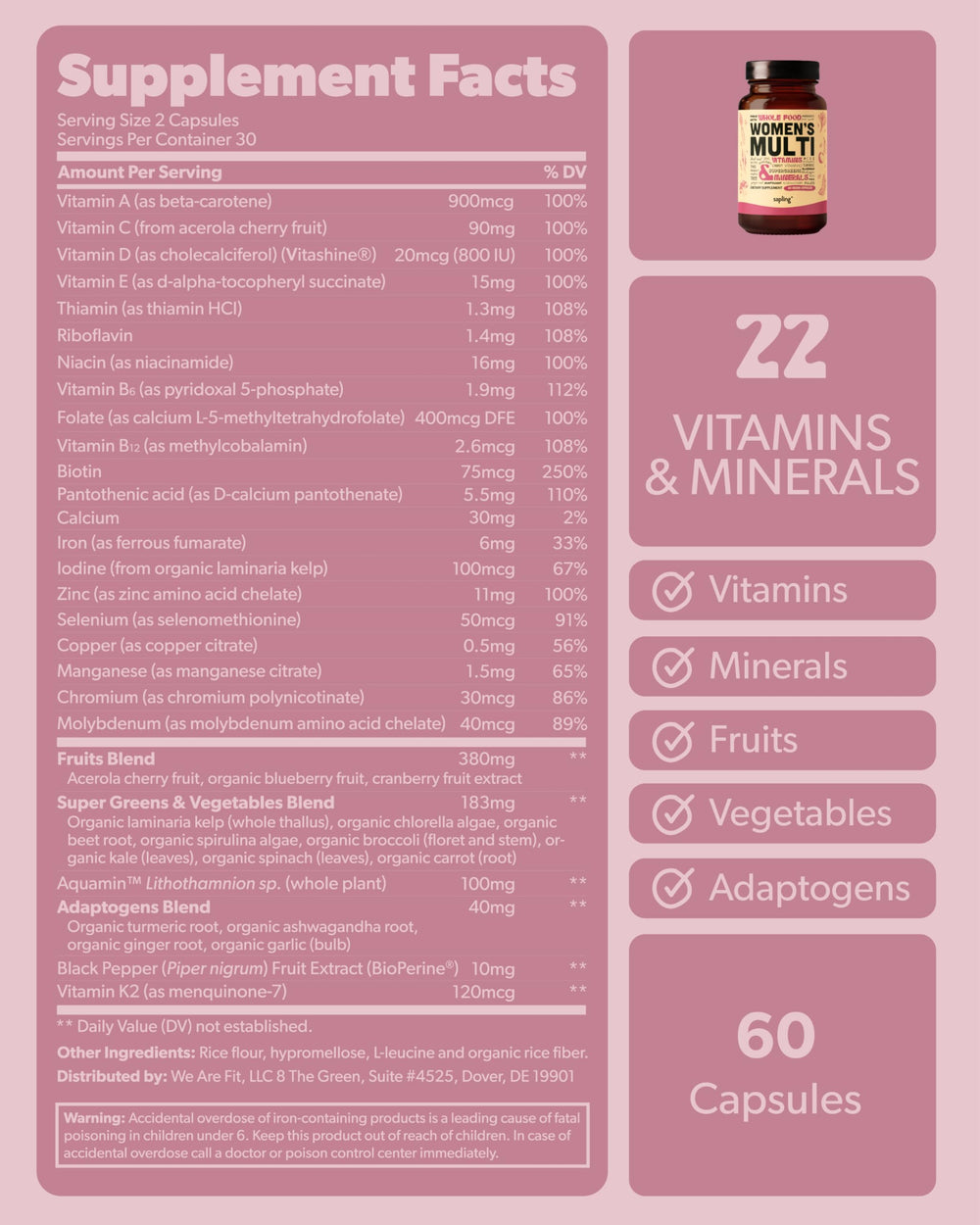 Shelf display showcasing Sapling Women’s Multivitamin for everyday nutrition