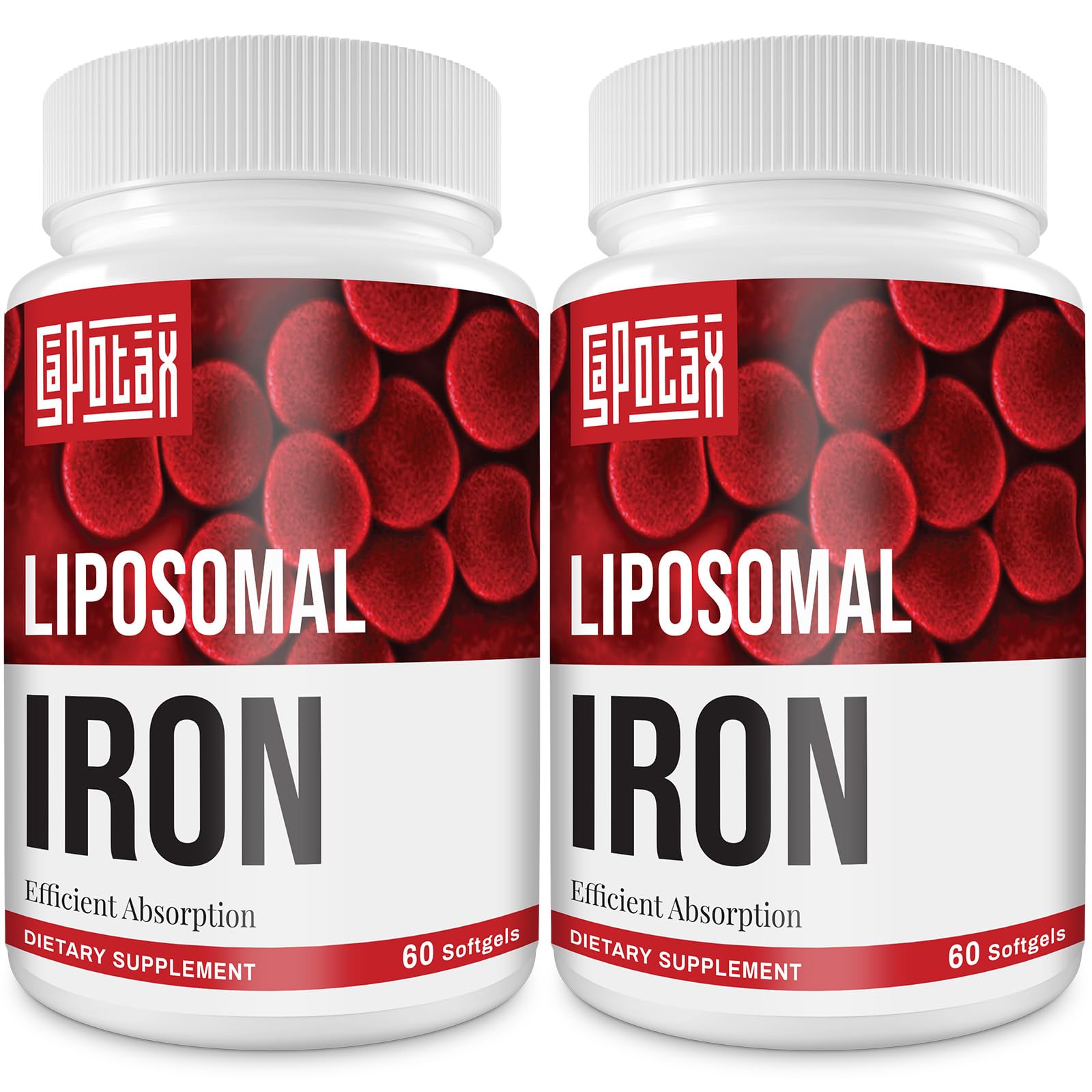 Sapotax Liposomal Fe softgel bottle shown for daily iron support.