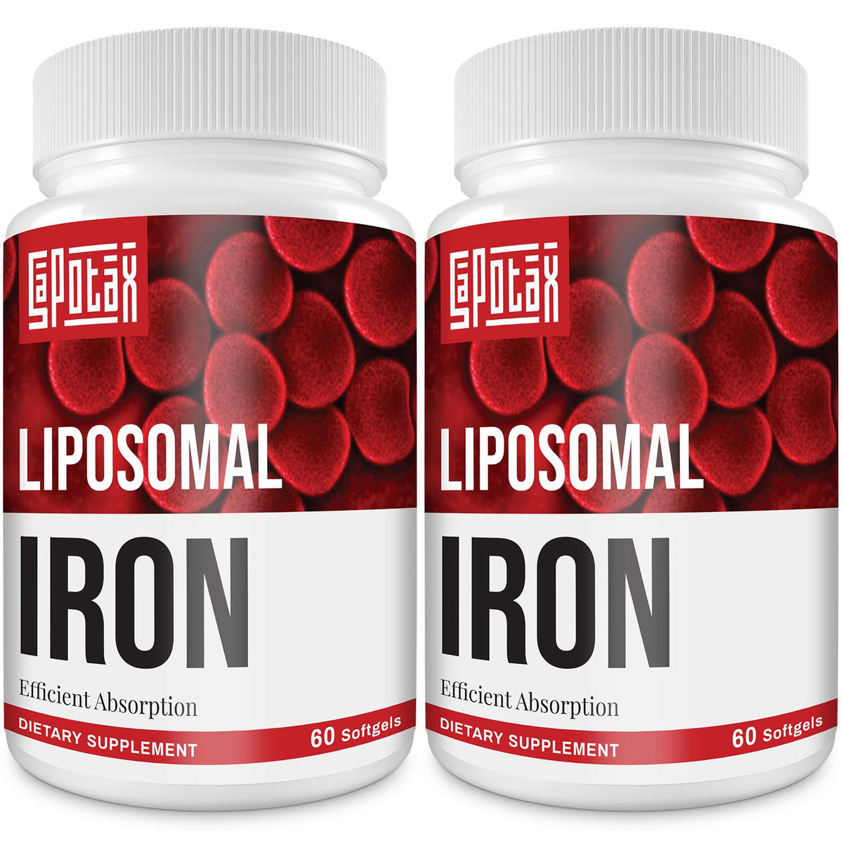 Sapotax Liposomal Fe softgel bottle shown for daily iron support.