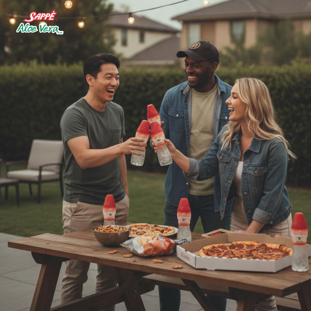 Sappe Aloe Apple juice bottle for family-friendly, plant-based refreshment.