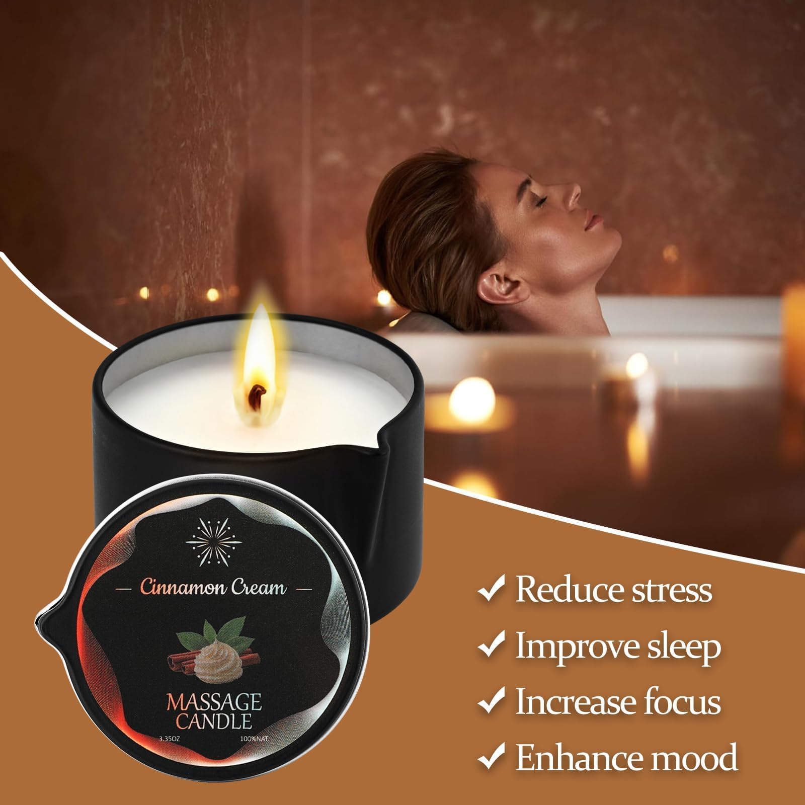 Sariiraw massage candle cinnamon cream scent for cozy evenings.