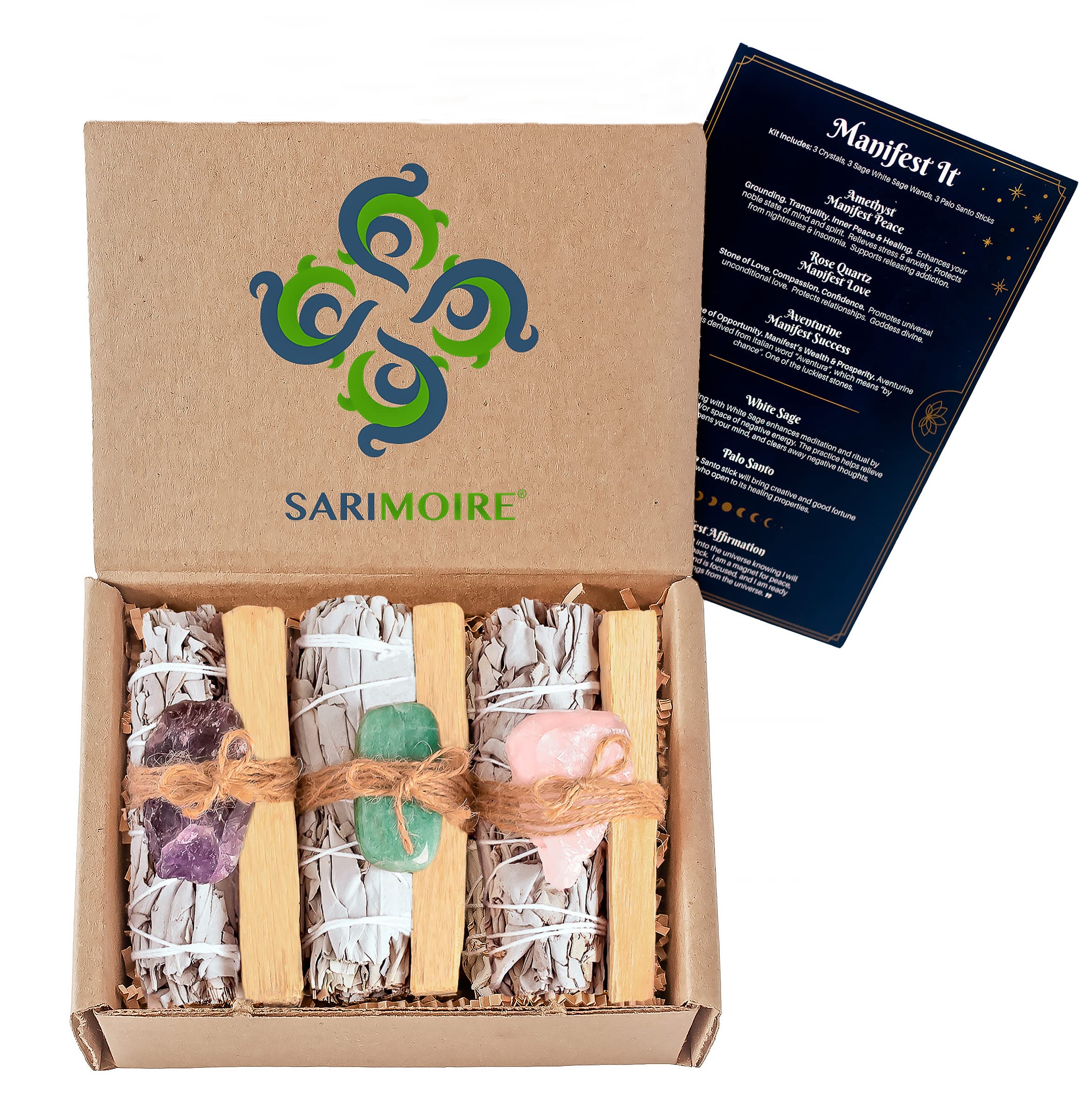 Sarimoire Manifest It Kit with white sage bundles for cleansing spaces and inviting positive energy