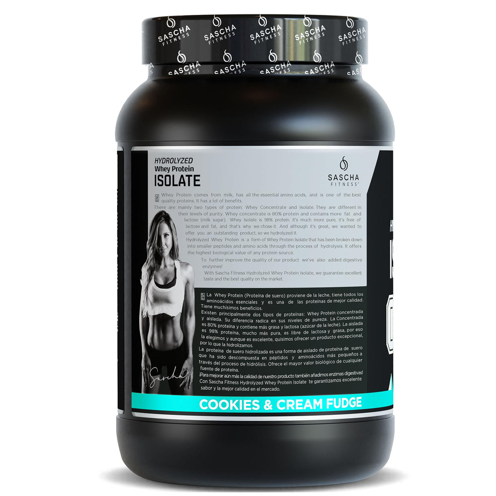 SASCHA FITNESS hydrolyzed whey isolate scoop cookies cream for convenient post-workout fueling