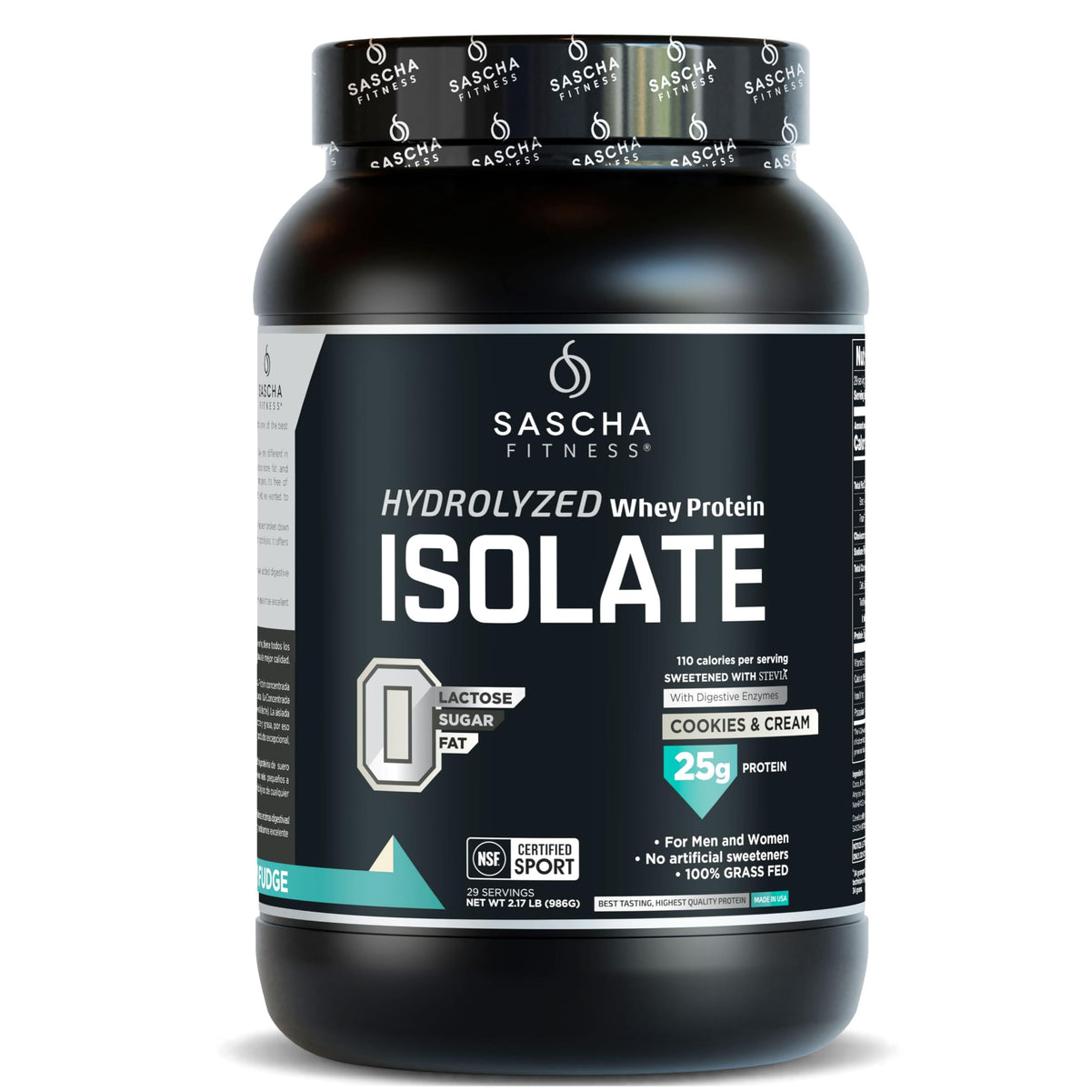SASCHA FITNESS hydrolyzed whey isolate tub cookies cream for fast protein delivery