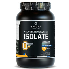 SASCHA FITNESS Hydrolyzed Whey Protein Isolate vanilla horchata bottle highlighting fast absorption