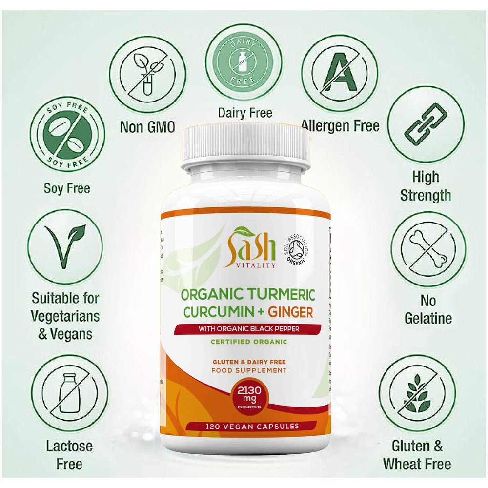 SASH Vitality vegan turmeric capsules in a pack highlighting convenient daily dosing
