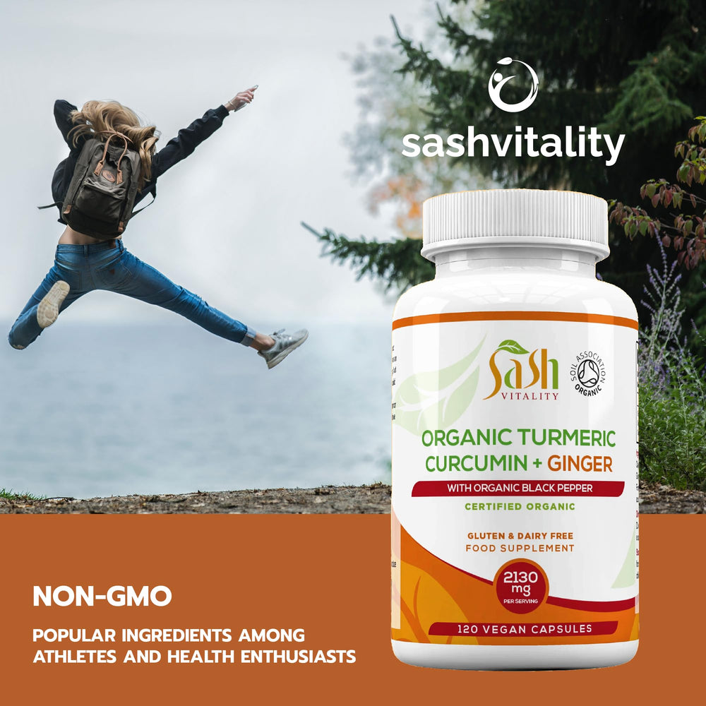 SASH Vitality turmeric bottle close-up emphasizes pure, additive-free formula