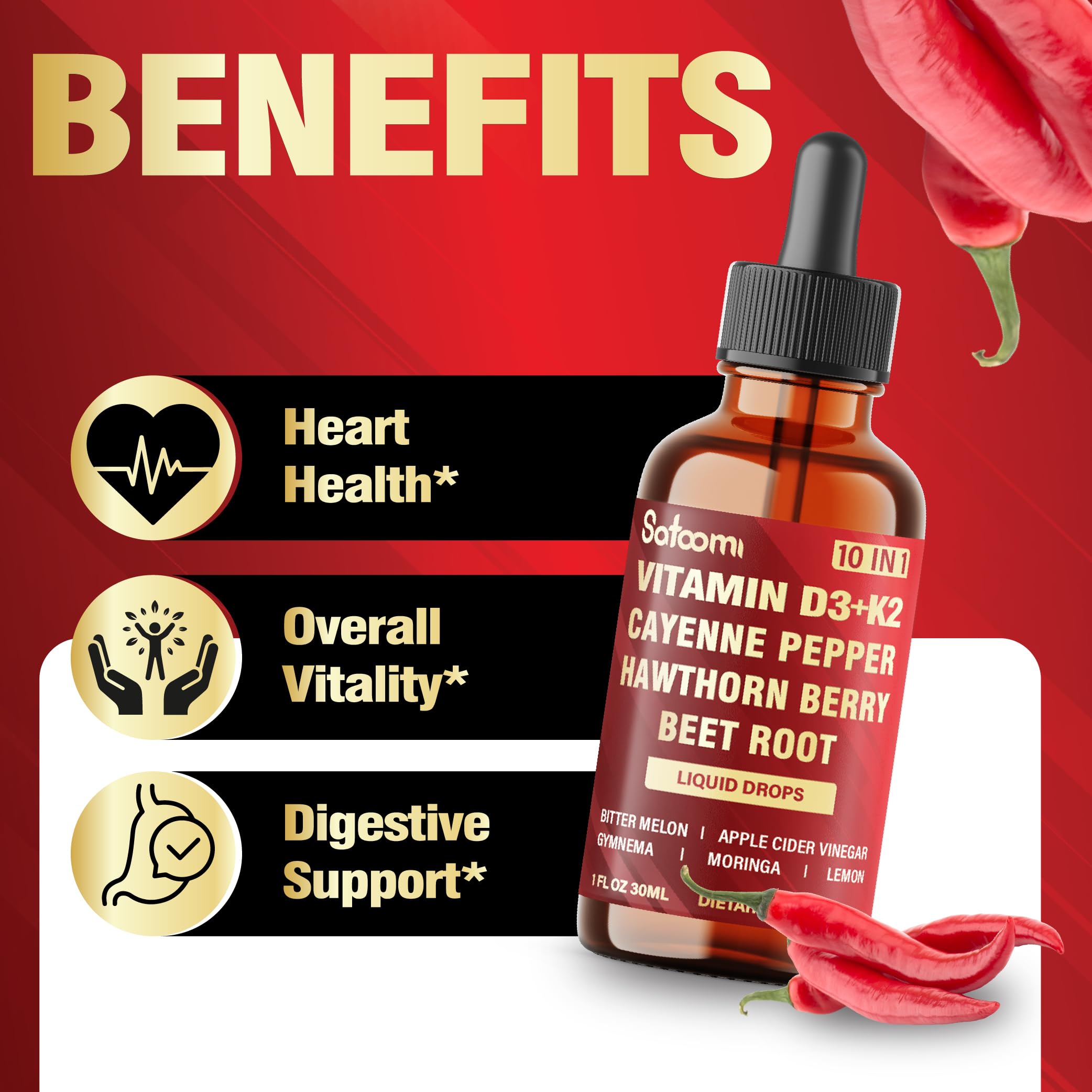Satoomi Cayenne drops bottle with lemon and beets visuals for flavor