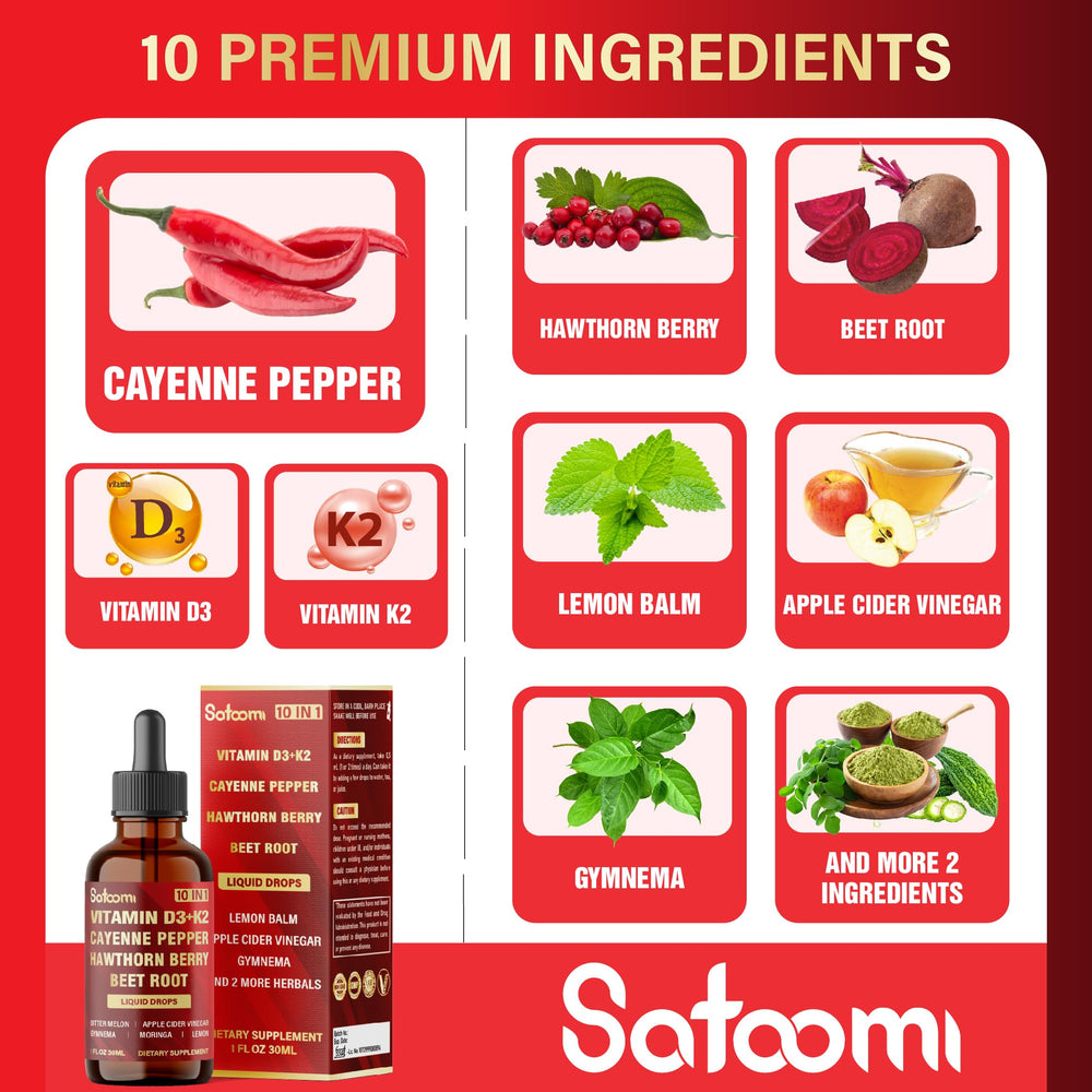 Satoomi liquid drops with dropper demonstrating easy daily dosing
