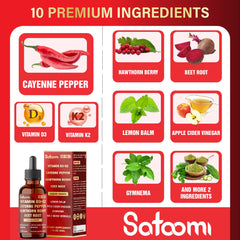 Satoomi liquid drops with dropper demonstrating easy daily dosing