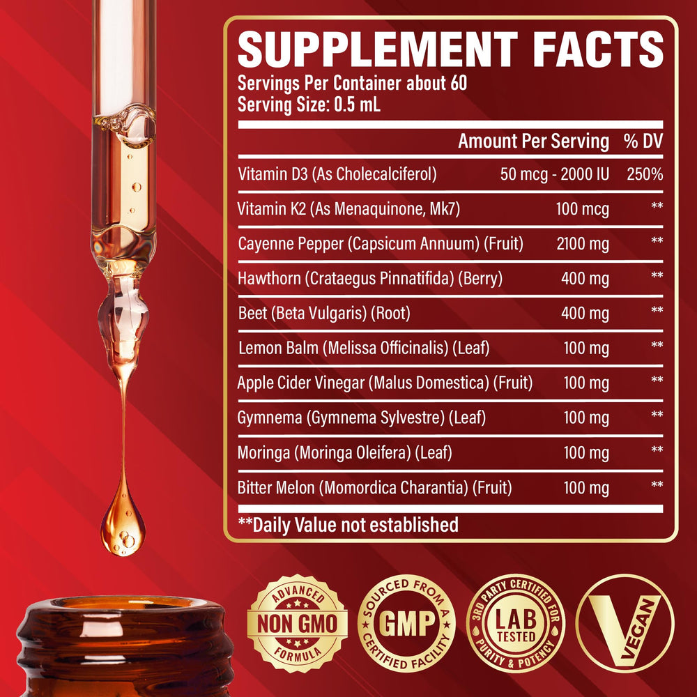 Satoomi 10in1 Cayenne drops label close-up showing D3 and K2
