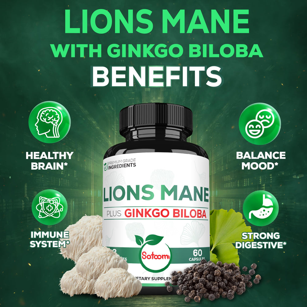 Satoomi Lions Mane bottle seal image signals freshness and quality.