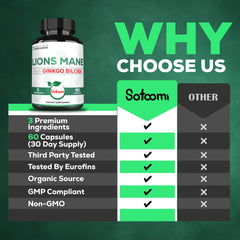 Satoomi Lions Mane ingredients powder visual suggests natural blend for daily wellness.