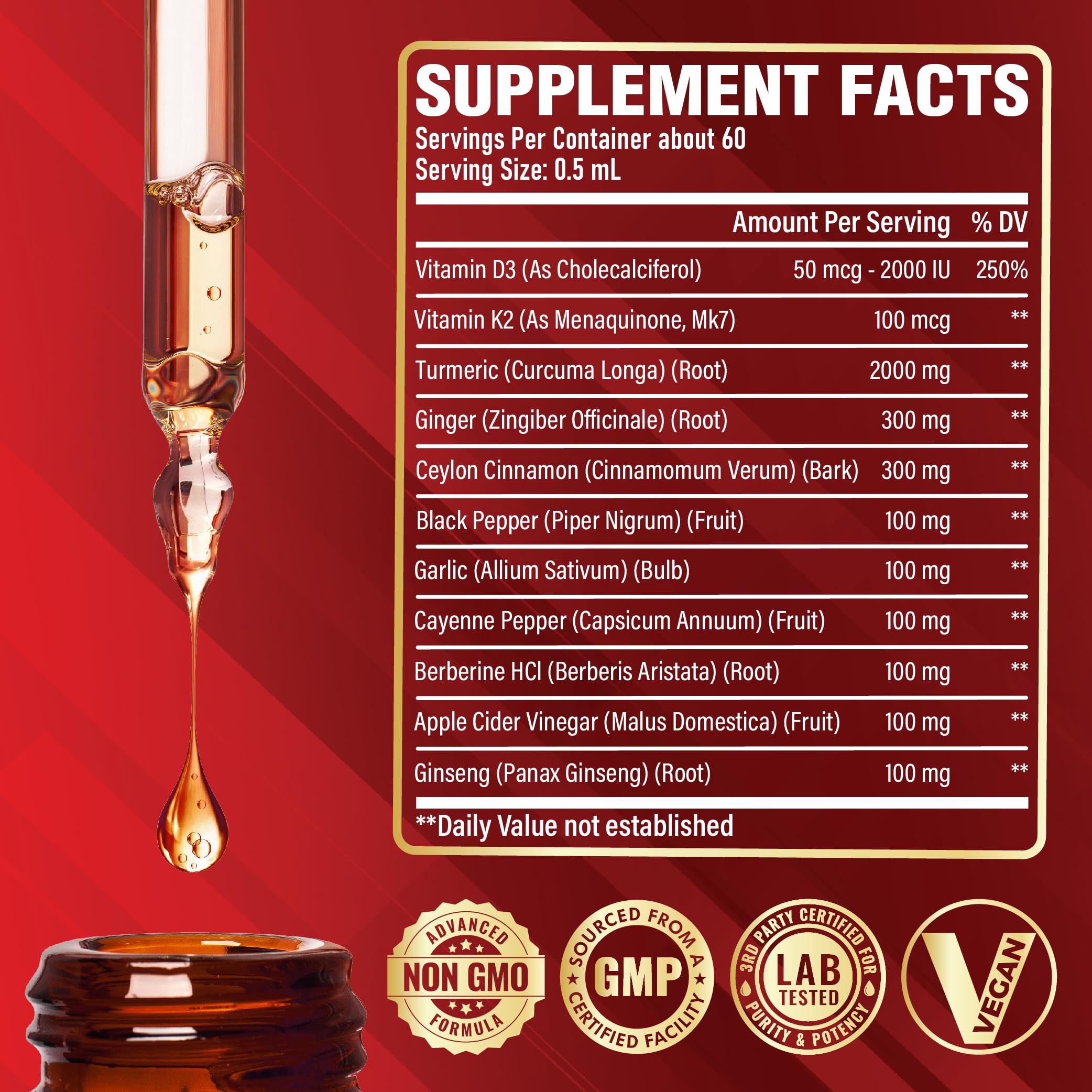 Satoomi turmeric liquid dropper dispensing dose for easy use.
