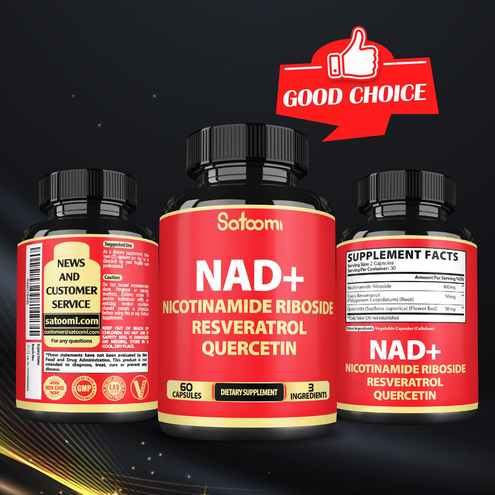 Close-up of ingredients list featuring NR, trans-resveratrol, and quercetin.