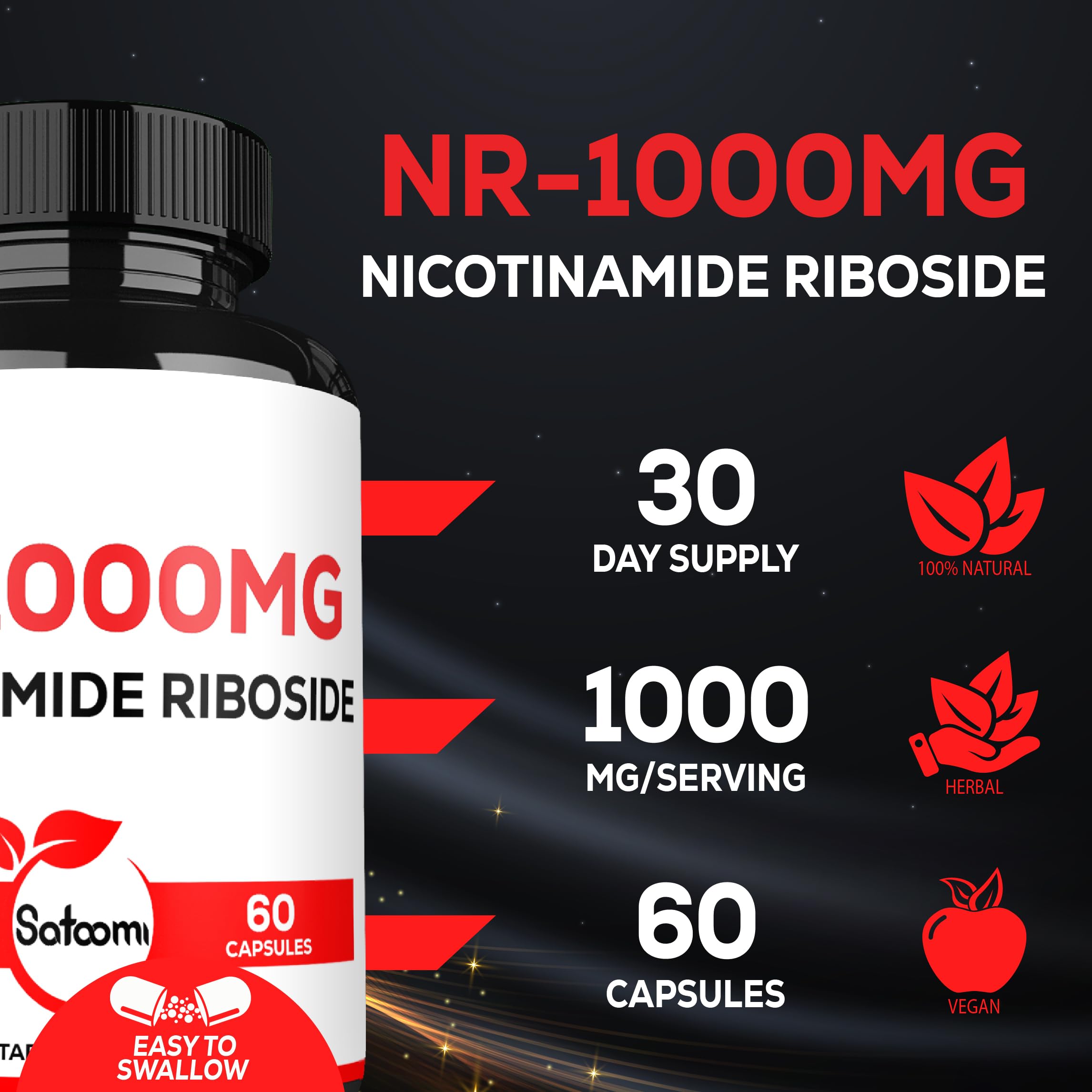 Satoomi NAD capsules inside, compact and easy to swallow.