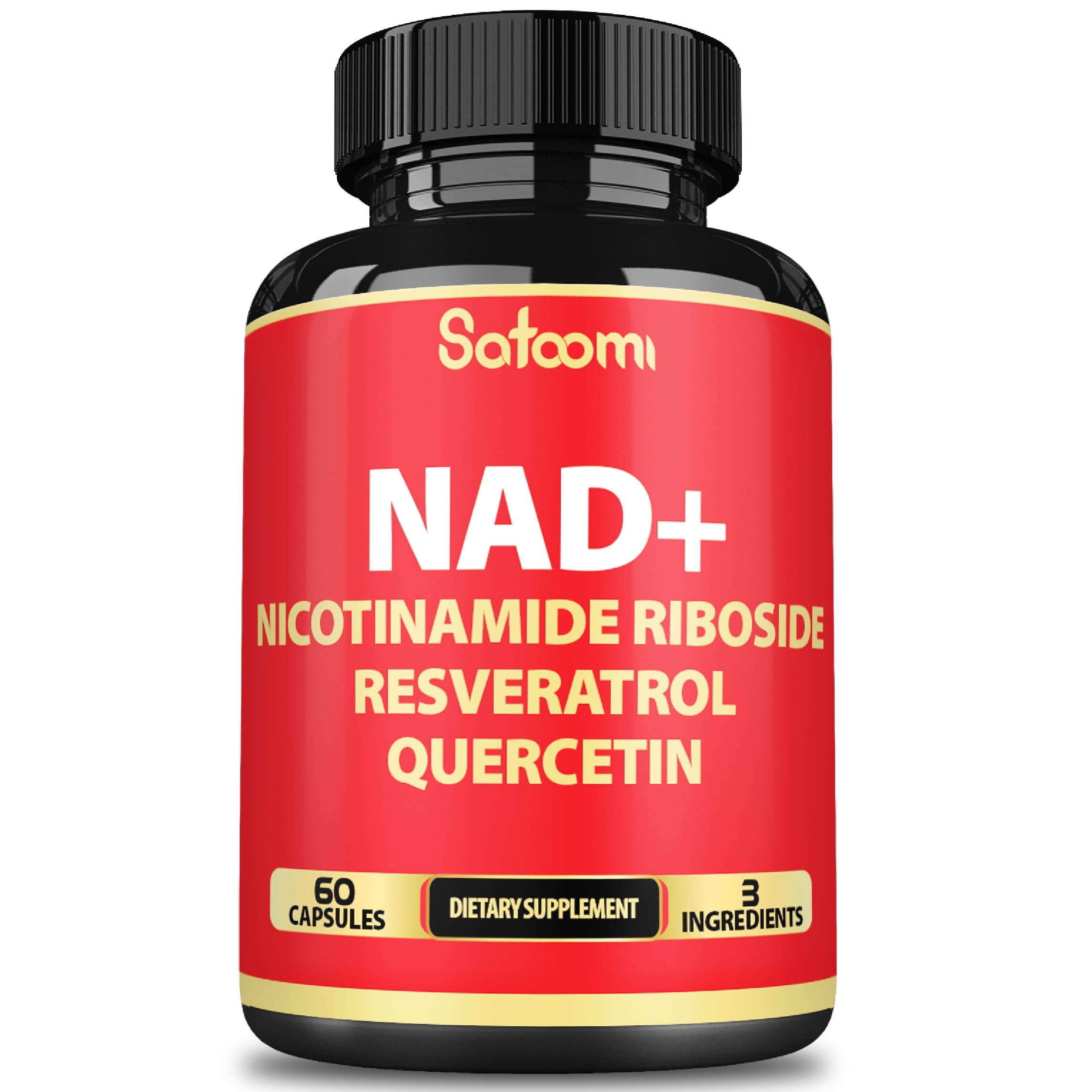 Satoomi NAD supplement bottle front view for daily energy support.