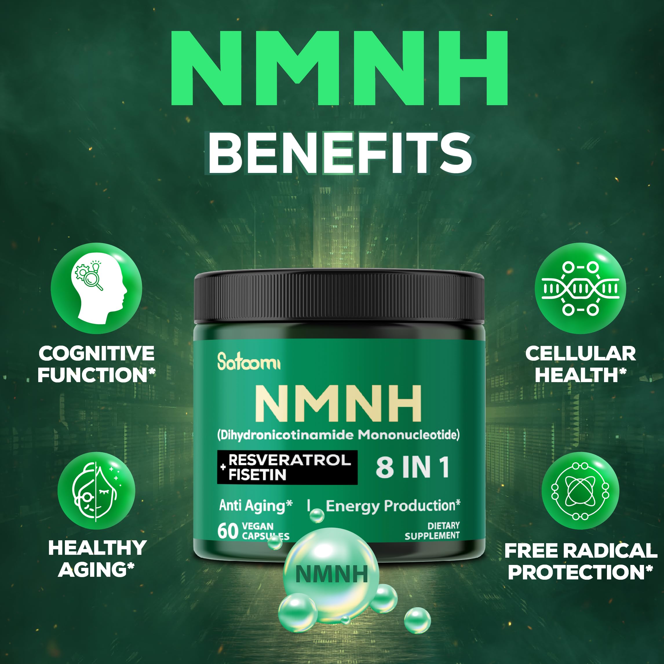 Satoomi NMNH daily dose capsules present a convenient 30-day supply
